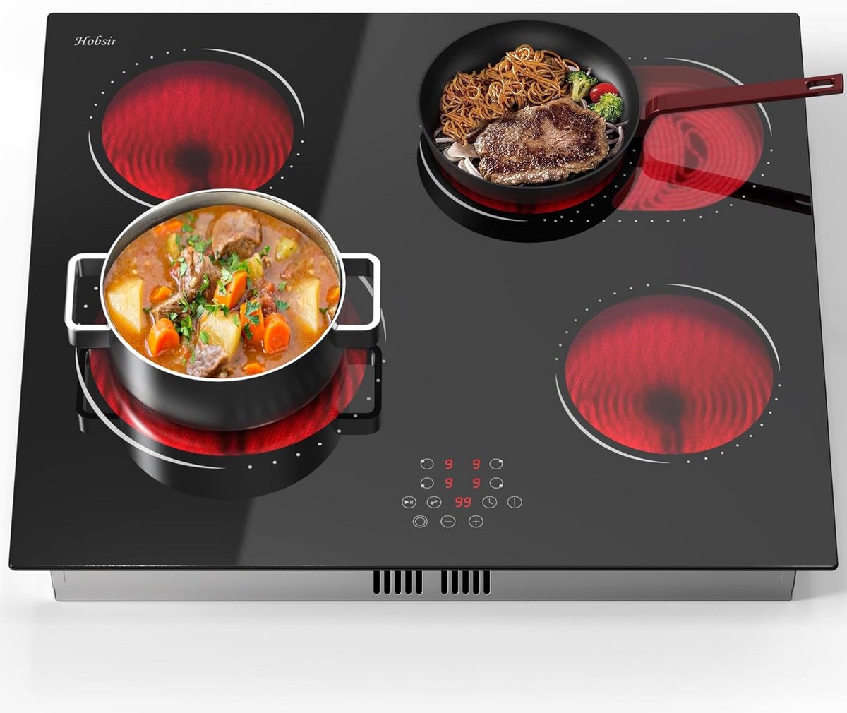 Keramische kookplaat - Zelfvoorzienend fornuis - Thuis koken - Flexibele kookzones - 60 cm breed - Zwart