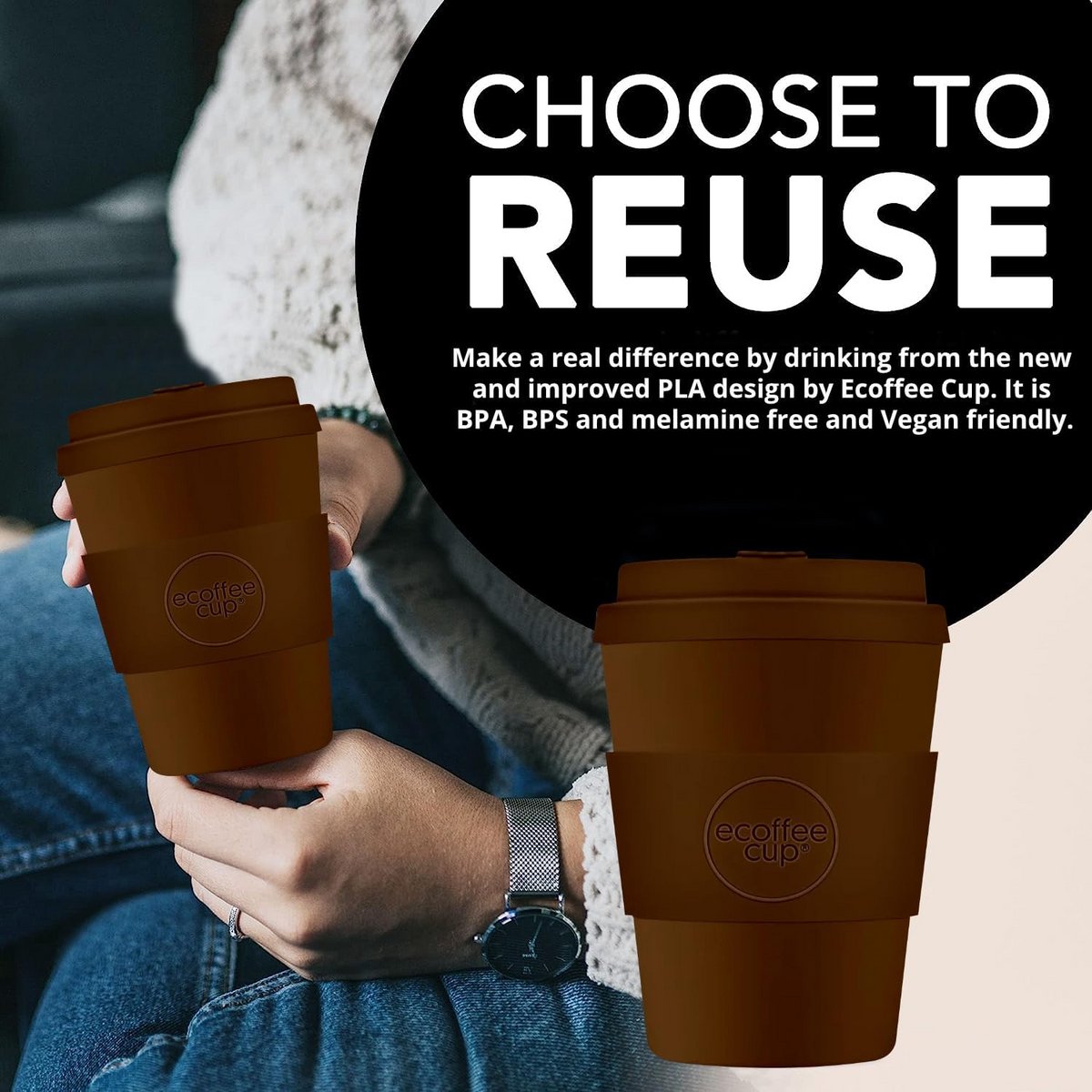 Herbruikbare Koffiebeker - Reisbeker Mok - Duurzaam Koffie Drinken - Gemaakt van Planten - 240 ml - Little — cadeau in Koken & Dineren - foto 2