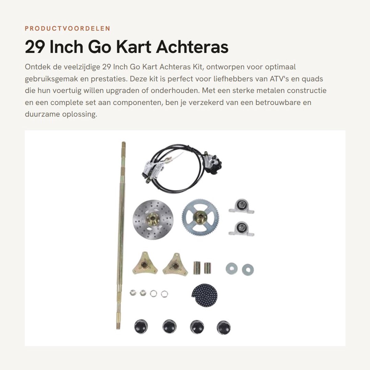 Dailygoods- Go Kart Achteras Kit 740 mm - Metalen Componenten - Remschijf - Remklauw - Kettingwielen - Brede Compatibiliteit