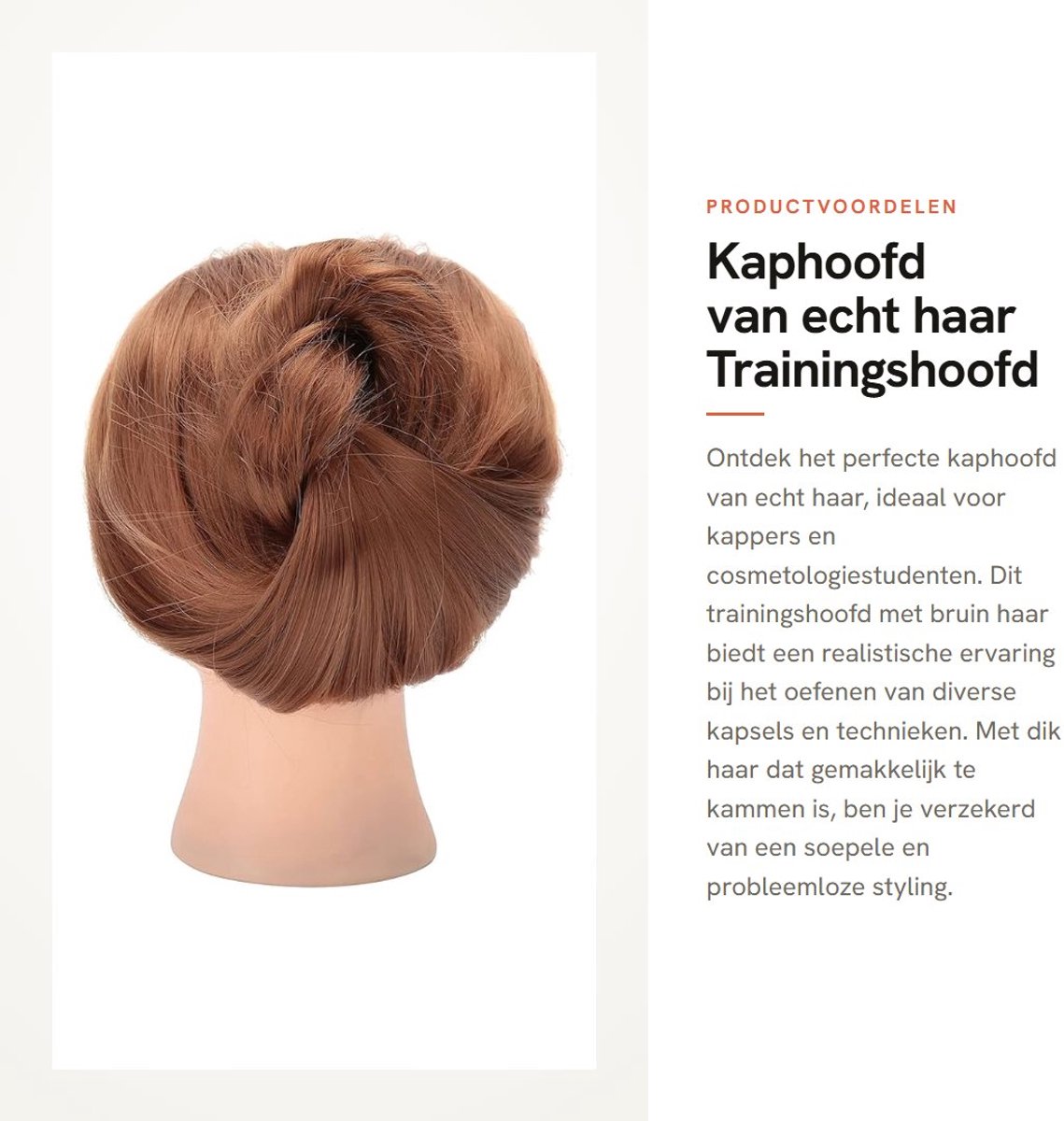 Allecto - Kaphoofd van echt haar - Trainingshoofd - Hittebestendig en duurzaam - Bruin haar - Cosmetologie - Geschikt voor kappers en studenten