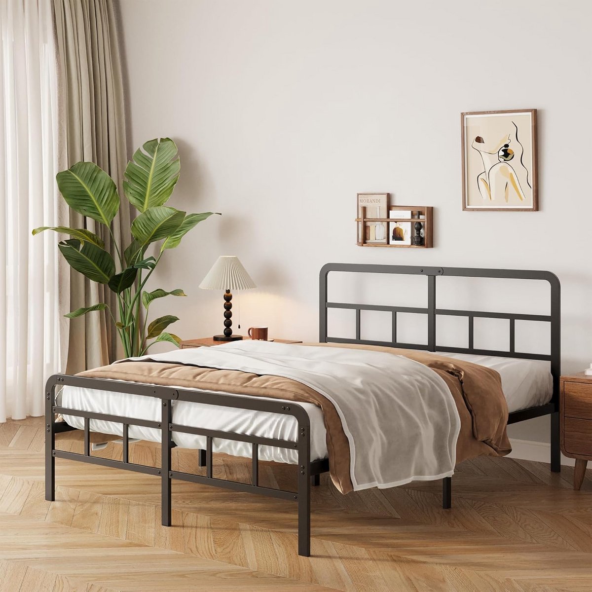Metalen Bedframe - Tweepersoons Platformbed - Stabiel Slapen - Geluidsvrij Ontwerp - 180x200 cm - Zwart