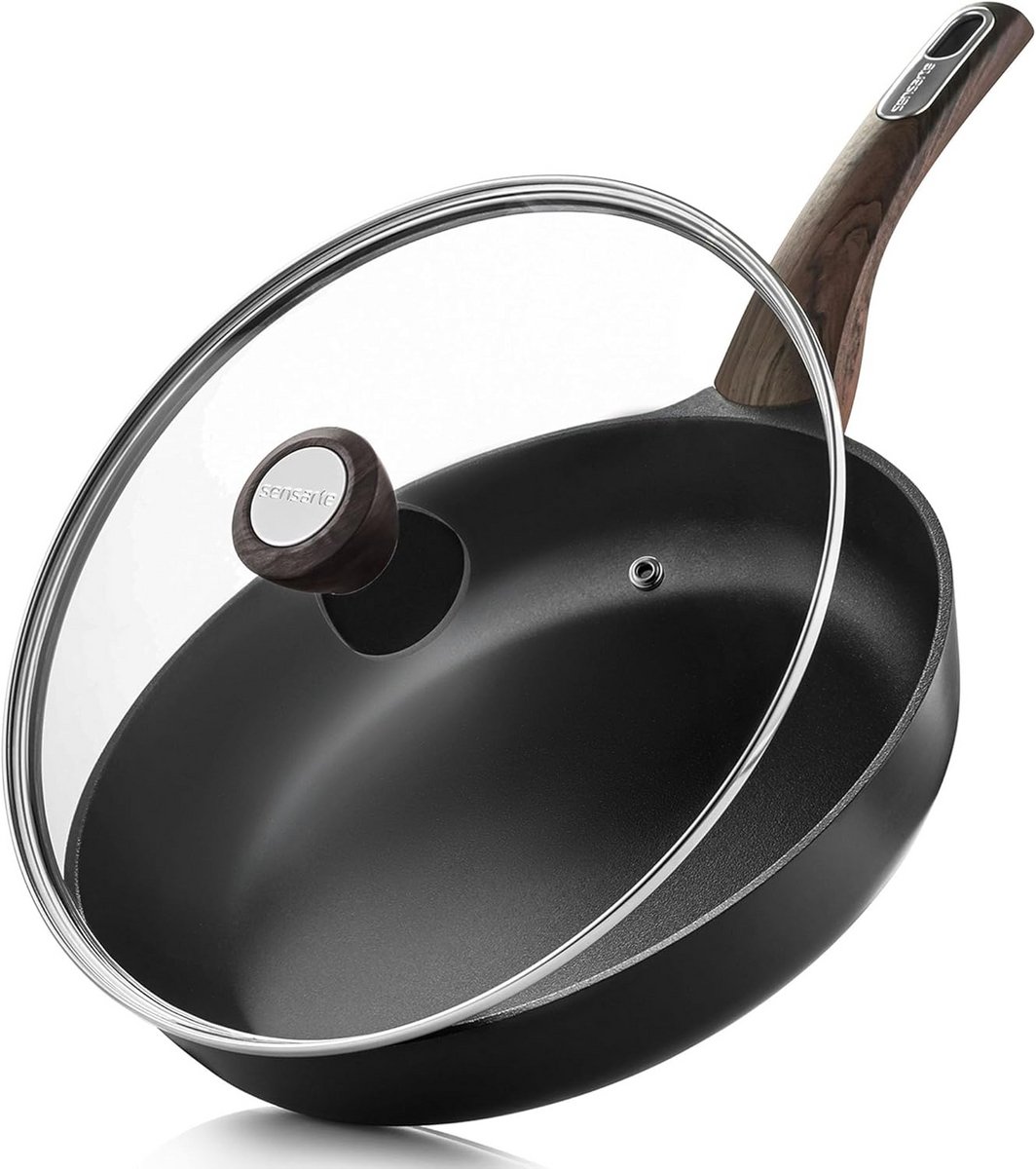 Koekenpan met Deksel 28cm Anti-aanbaklaag Inductie Geschikt Zwart