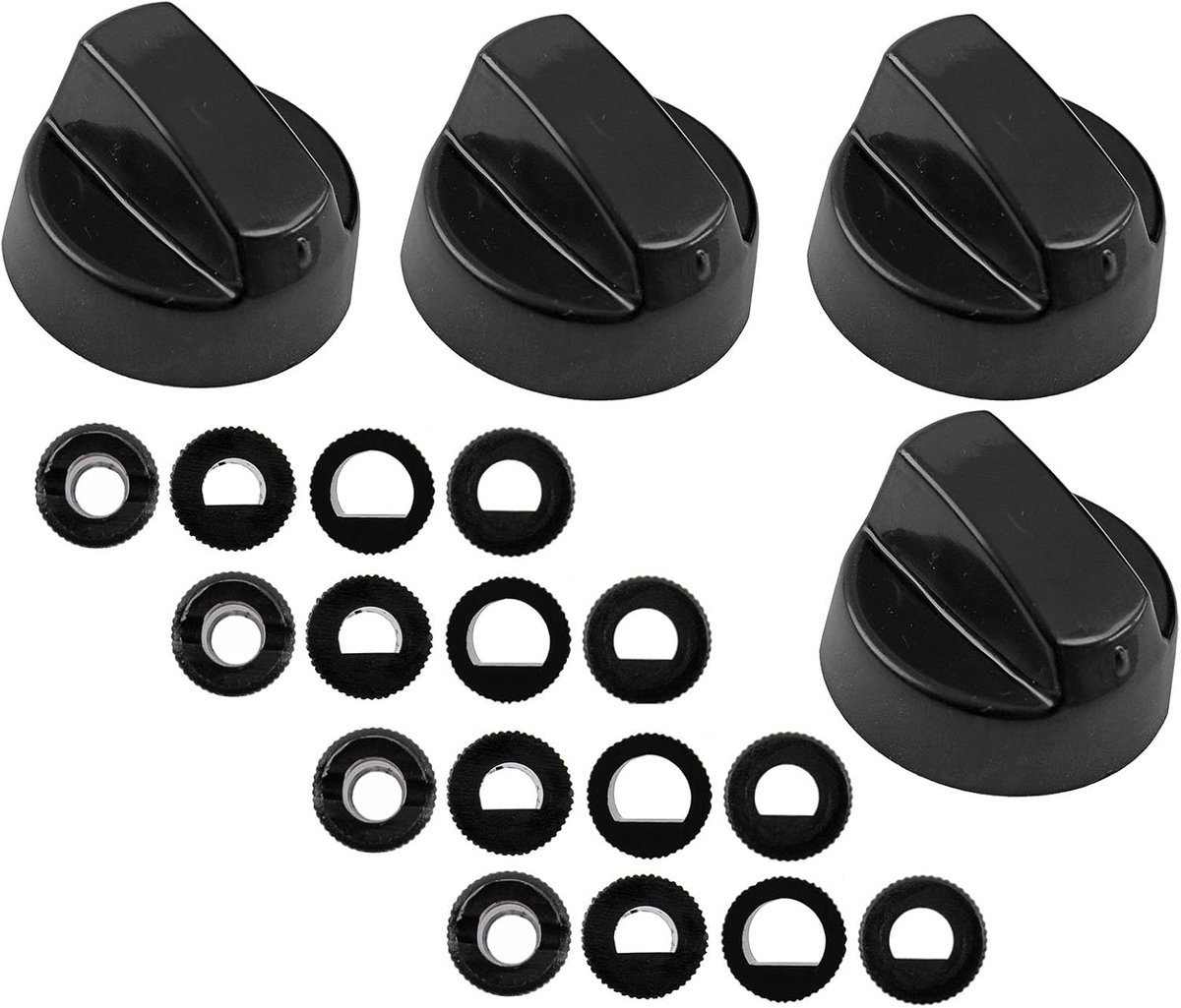 Universele Knoppen - Regelaars Set - Apparaten Repareren - 4 Spindel Maten - 4 Stuks - Zwart