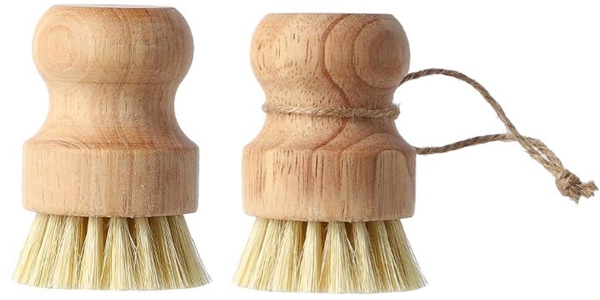 Dailygoods- Reinigingsborstels 2 Stuks - Natuurlijke Plant Vezels - Houten Handvat - Duurzaam - Ergonomisch Ontwerp - Milieuvriendelijk - Afwasborstels
