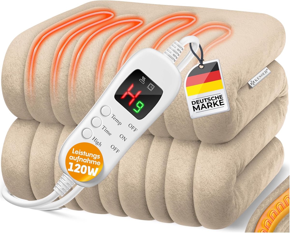 Elektrische Dekens - Verwarmingsdeken Pluche - Ontspannen Warmte - 9 Temperatuurstanden - XXL formaat - Beige