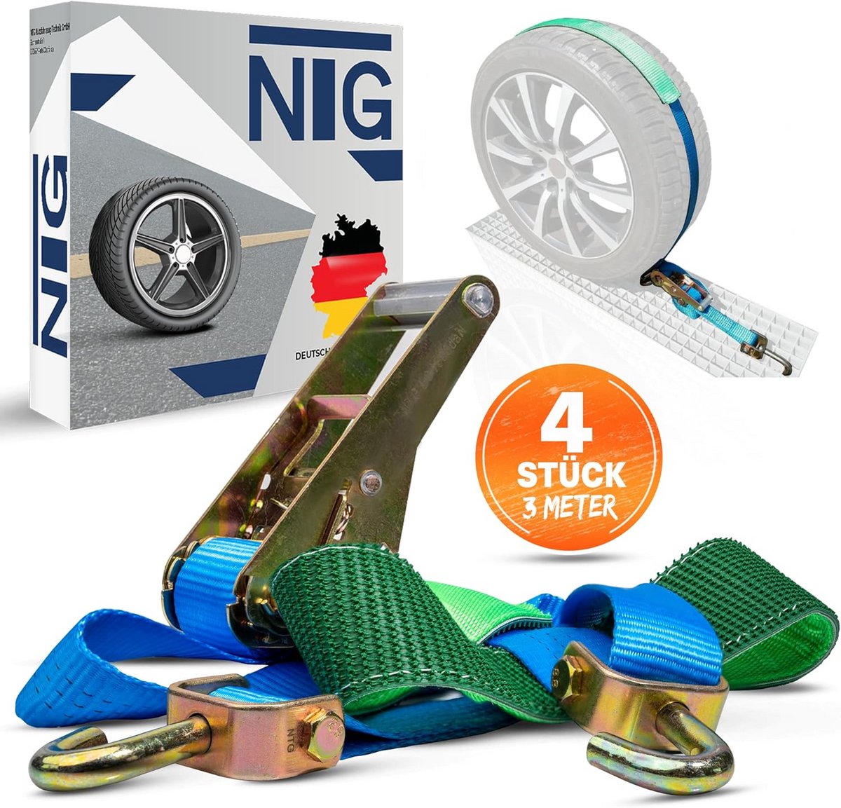 Spanbanden Set - Autotransport Banden - Voertuig Vervoer - Roestvrijstalen Sluiting - 3200 mm Lengte - Blauw