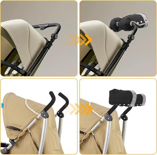 Kinderwagen Handwarmers - Mouwen Pram - Winterse Wandelingen - Waterdicht Winddicht - Universele Maat - Zwart — afbeelding 2