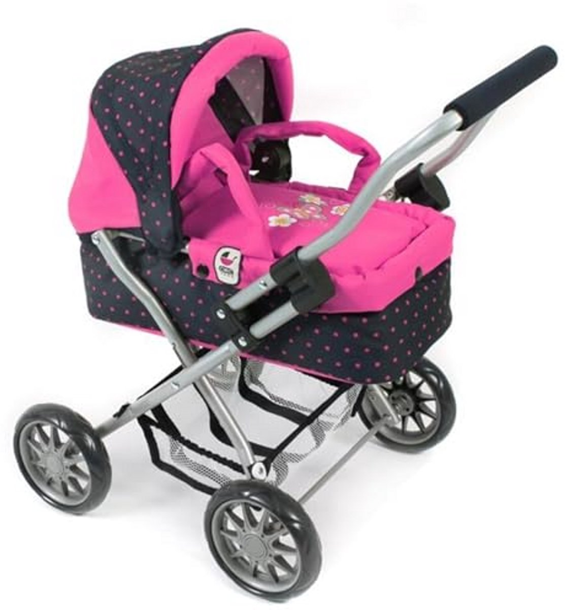 Knuffelwagen Smarty - Poppenwagen - Poppen verzorgen - Uitneembare draagtas - 56 cm hoog - Blauw roze