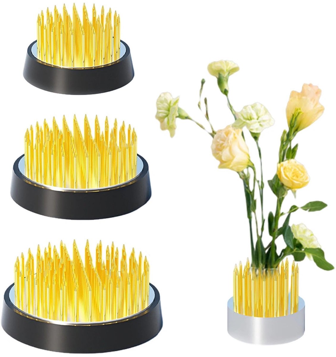 Dailygoods- Bloemenegel 4 Stuks - Roestvrij Staal - Bloemenhouder - Bloemenvazen - Rubber Afdichtingen - Stabiel Ontwerp