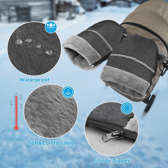 Handmuff - Kinderwagen accessoire - Wandelen met baby - Waterdicht winddicht - 29 x 21 cm - Grijs — afbeelding 4