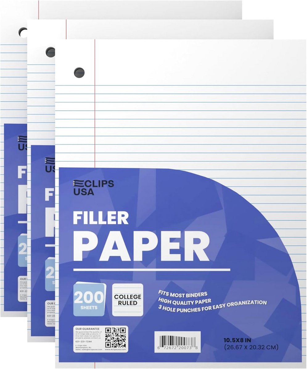 Los Blad Papier - Vulpapier College - Notities Maken - Scheurvast - 3 Pak 200 Vel - Wit