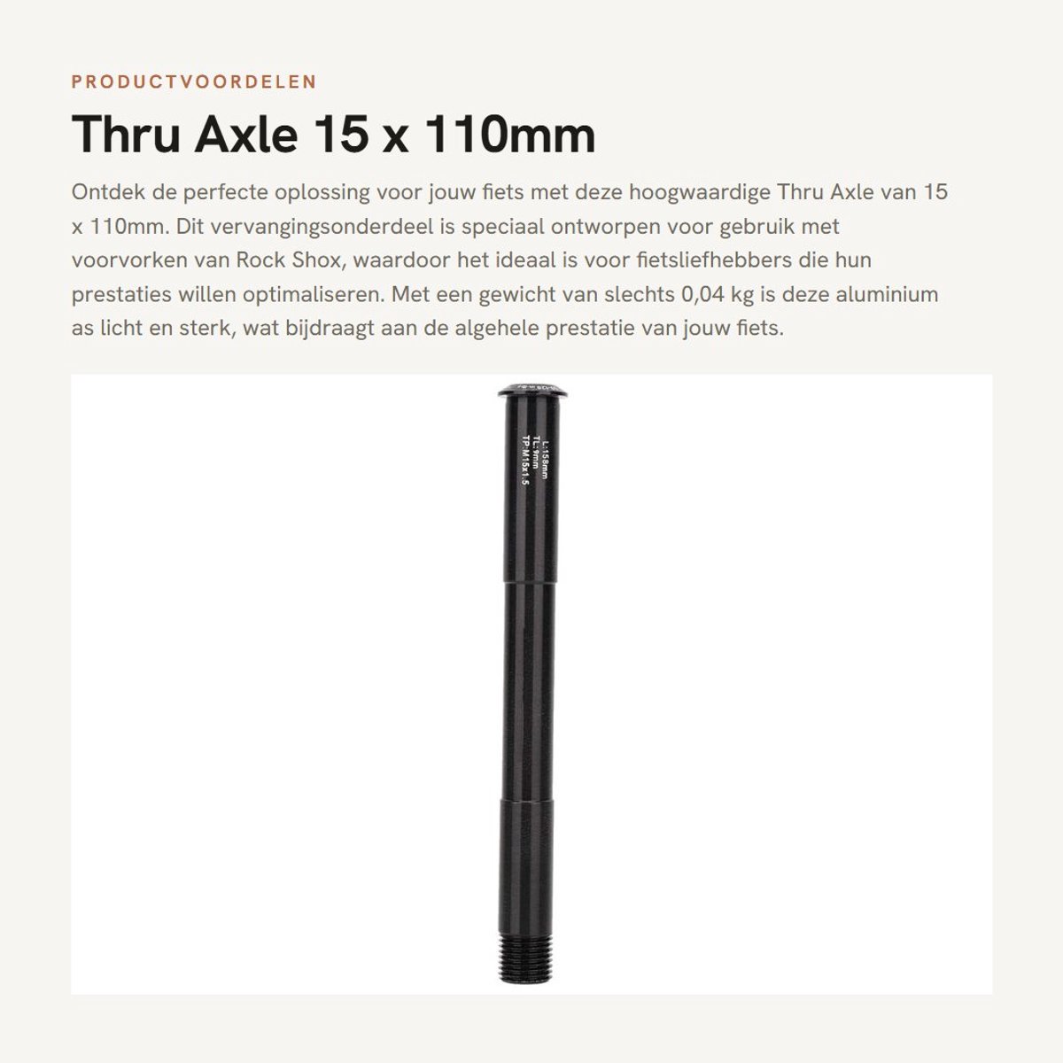 Dailygoods - Thru Axle - 15 x 110mm - Lichtgewicht Aluminium - Fietsaccessoires - Voor Rock Shox - Vervangingsonderdeel - Voorvork
