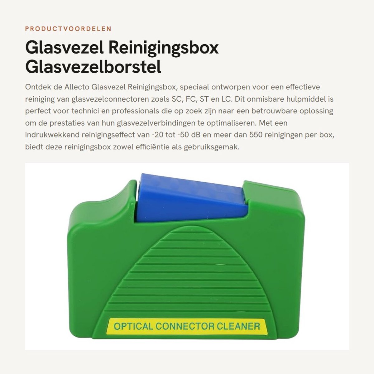 Dailygoods- Glasvezelreinigingsbox > 550 Reinigingen - Glasvezelborstel - SC/FC/ST/LC Connectoren - Krasbestendig ABS - Reinigingseffect tot 99% - Gebruikshandleiding - Vezelreiniger