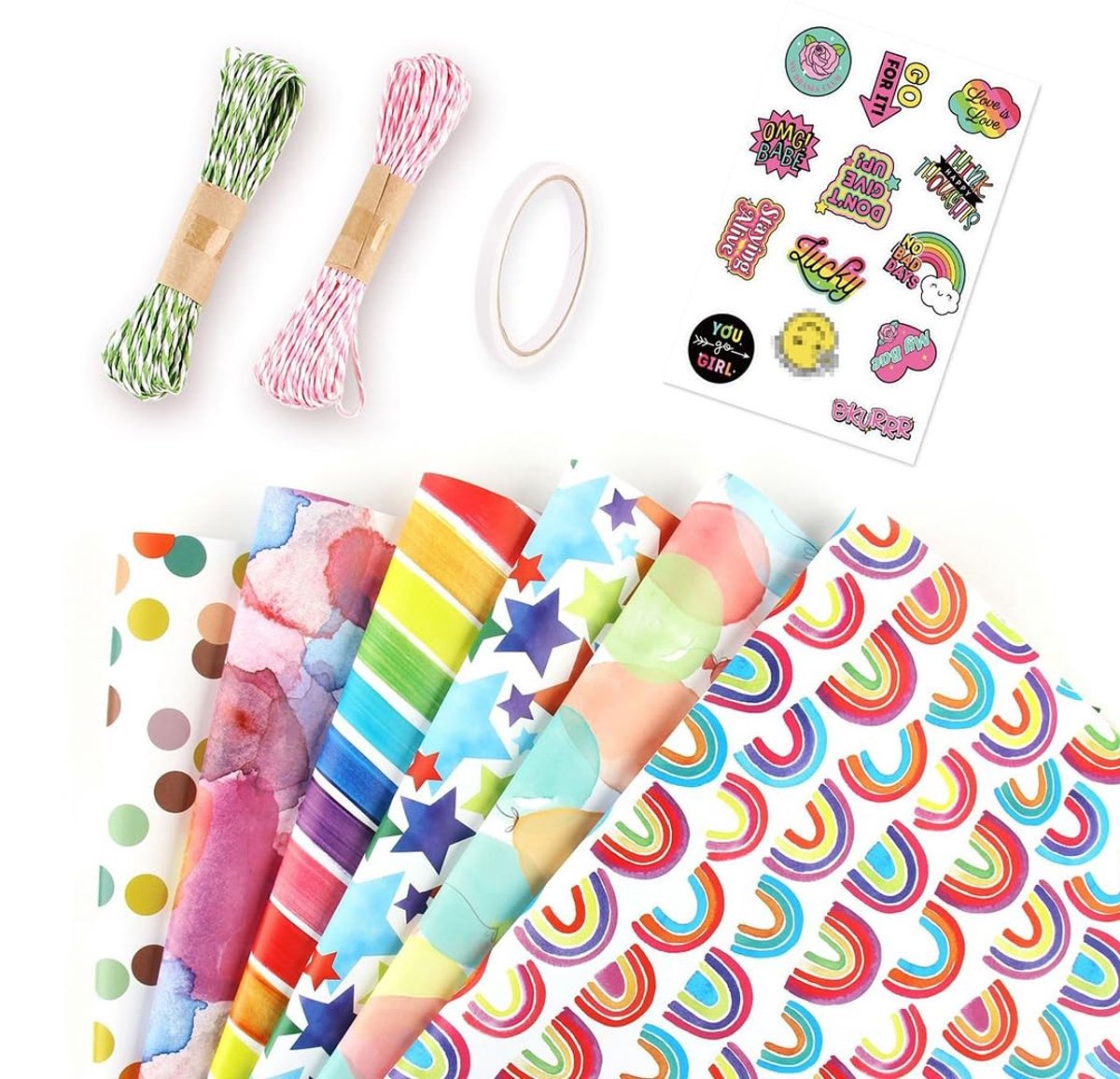 Dailygoods- Inpakpapier Set 6 Vellen - Cadeaupapier Verjaardag - Cadeaupapier Kinderen - Inpakpapier Rollen - Hoogwaardig Materiaal - 50 x 70 cm