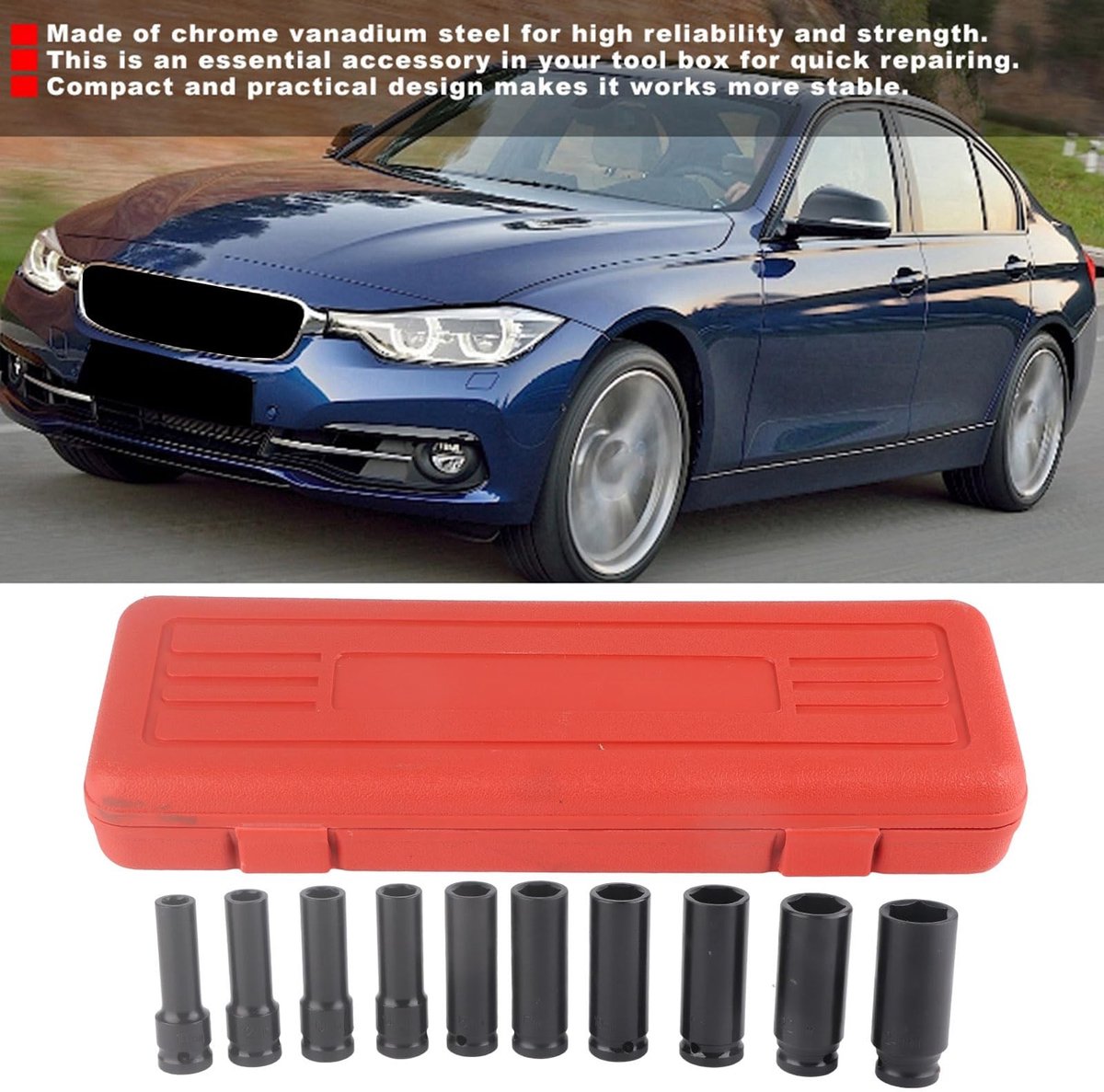 Dailygoods- Zeskantdoppen 10 x 1,2 inch - Steeksleutelset - Professionele kit - Chroom-vanadiumstaal - Opbergdoos - Voor snelle reparaties - Dopsleutelset