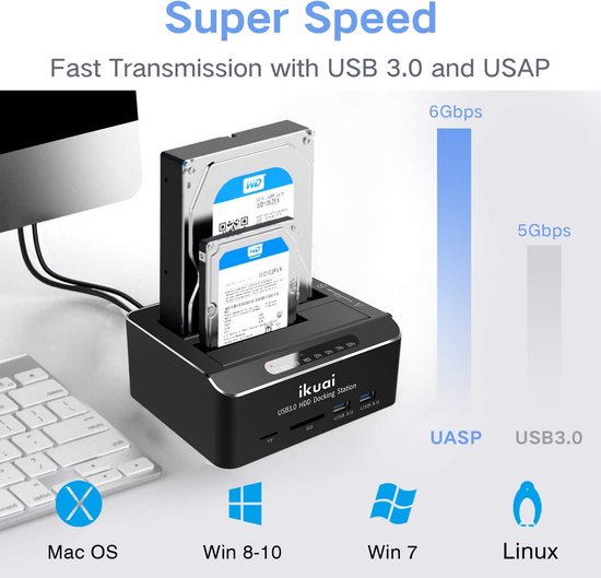Hard Drive Dock - Externe Schijf Station - Data Klone - Offline Kloonfunctie - Tot 20 TB - Zwart — afbeelding 3