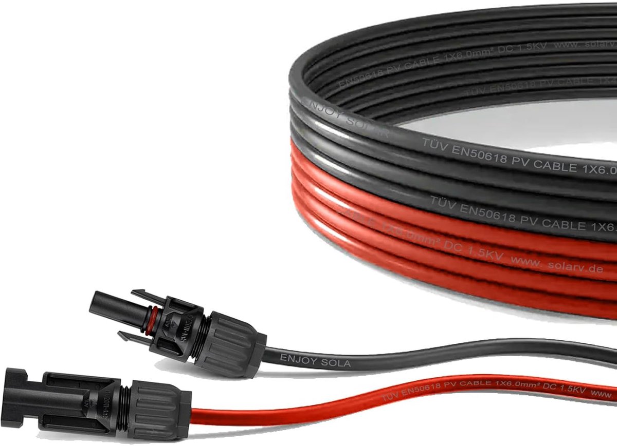 Zonnepaneel Kabel - MC-4 Verbinding - Energie Opwekken - TÜV-getest UV-bestendig - 3 meter 4 mm² - Zwart