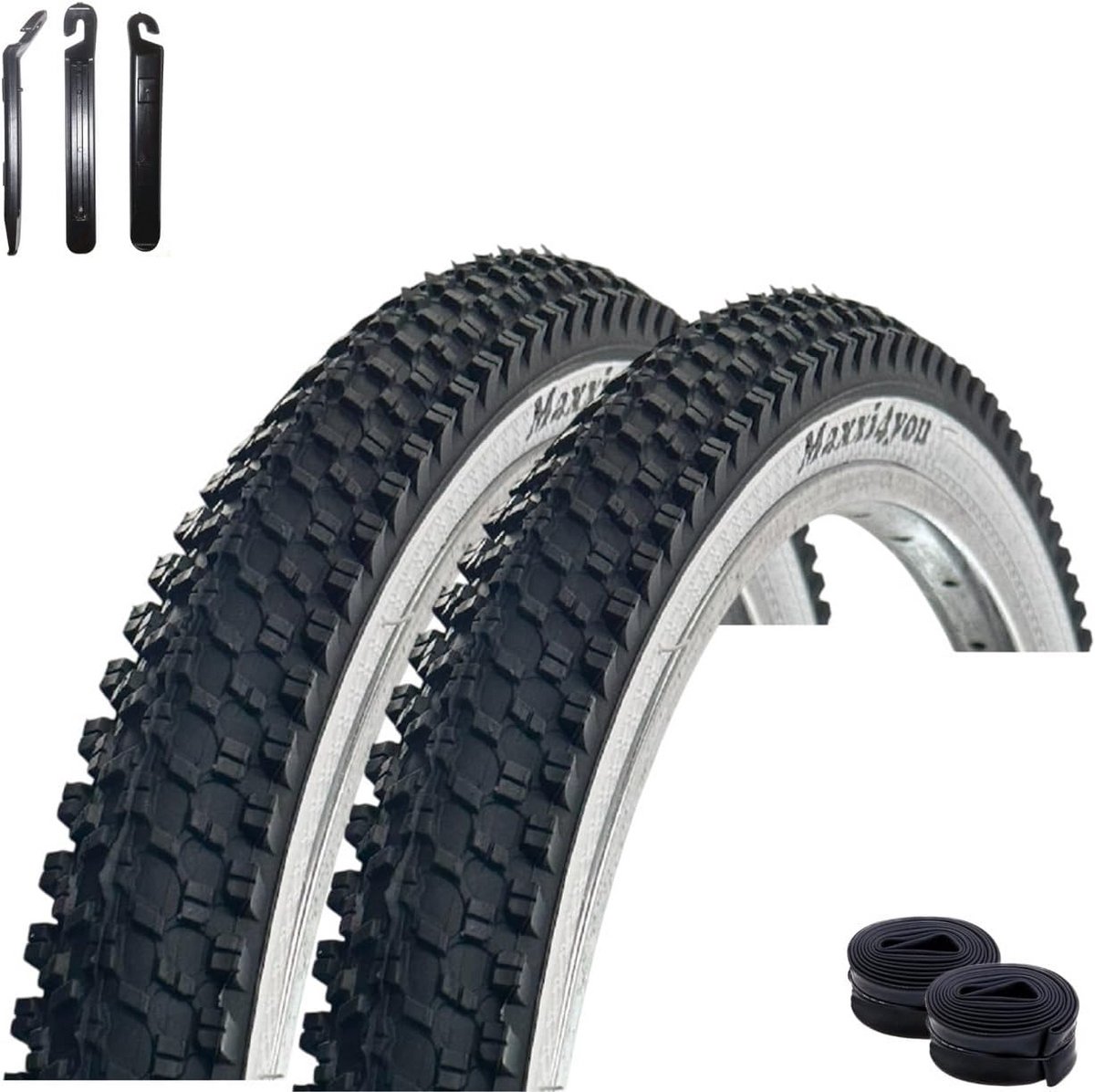 Fietsbanden set - Banden en binnenbanden - Comfortabel fietsen - Inclusief bandenlichters - 24 x 195 inch - Zwart wit