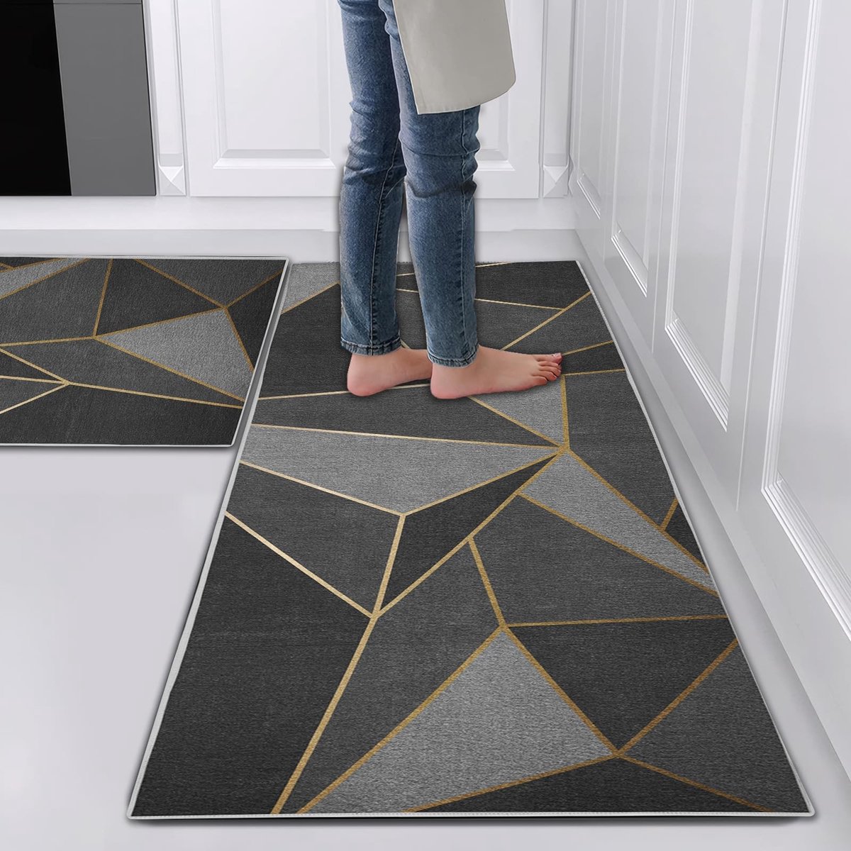 Dailygoods- Keukenloper Wasbaar - Set van 2 - Antislip - Geometrisch Patroon - 43 x 75 cm / 43 x 150 cm - Zacht Materiaal - Keukentapijt