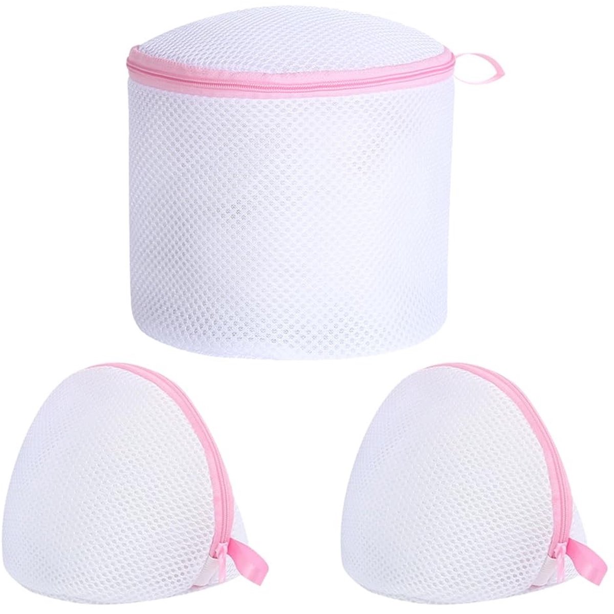 Dailygoods- Beha Waszak - 3 Stuks - Herbruikbare Waszakken - Mesh Waszak - Cilindrische/Halfronde Reinigingszakken - Roze - Lichtgewicht