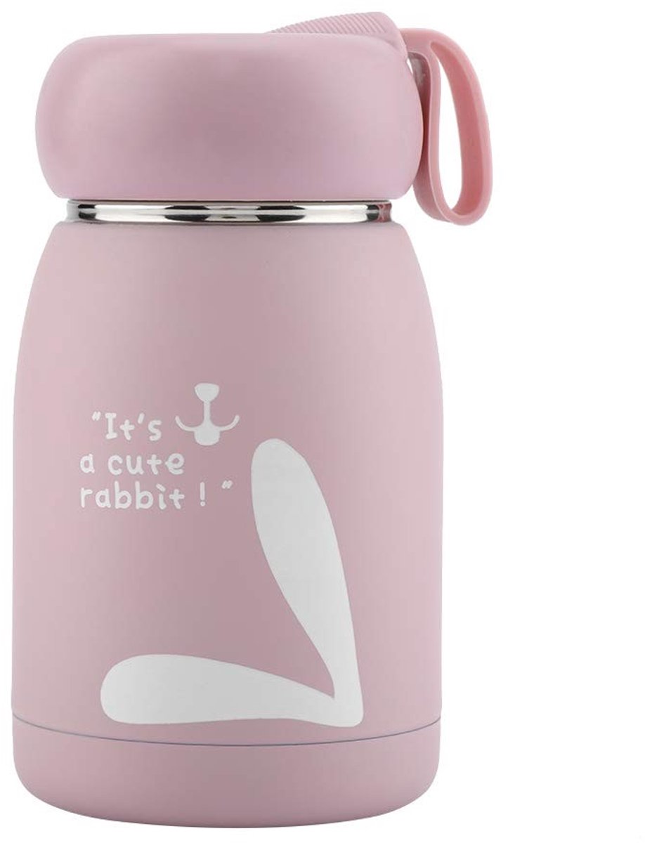 Dailygoods- Vacuümfles 320 ml - Mini Thermosfles - Roestvrij Staal - Schattig Konijnpatroon - Voor Peuters - Lichtgewicht