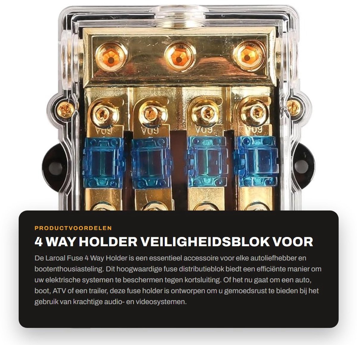 Dailygoods - 4 Way Holder - Veiligheidsblok voor Auto - Boot en Marine Audio - 60A - Veiligheidsaccessoire - Geluidsinstallatie - Geschikt voor Auto's...