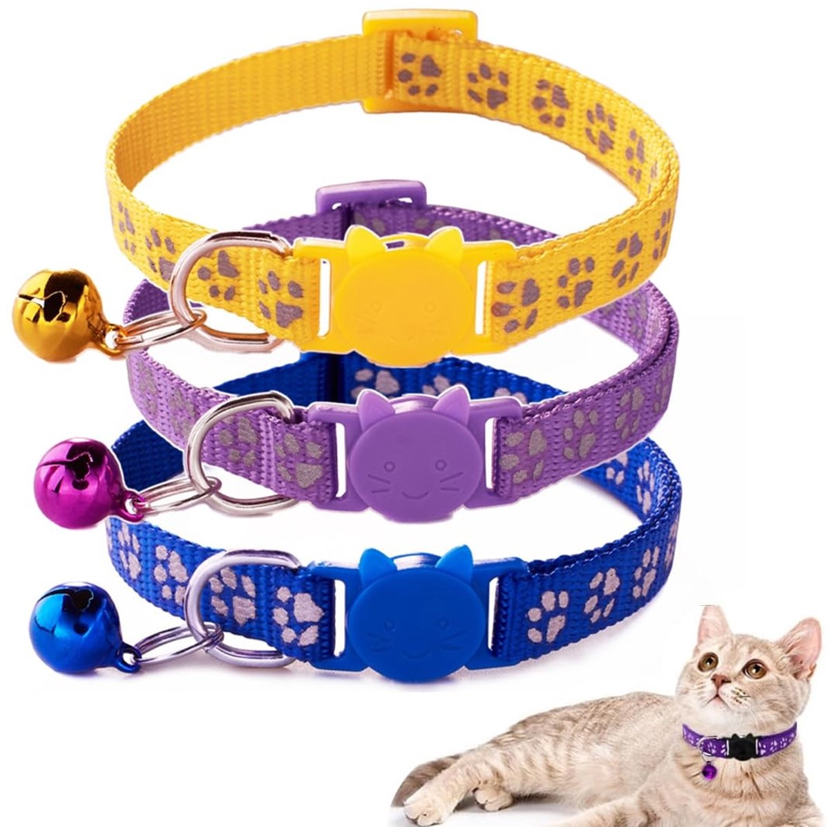 Dailygoods- Halsband Verstelbaar - Kattenhalsband met Belletje - Veiligheidssluiting - Duurzaam Nylon - 2 Stuks - Optimale Afmetingen 19-32 cm