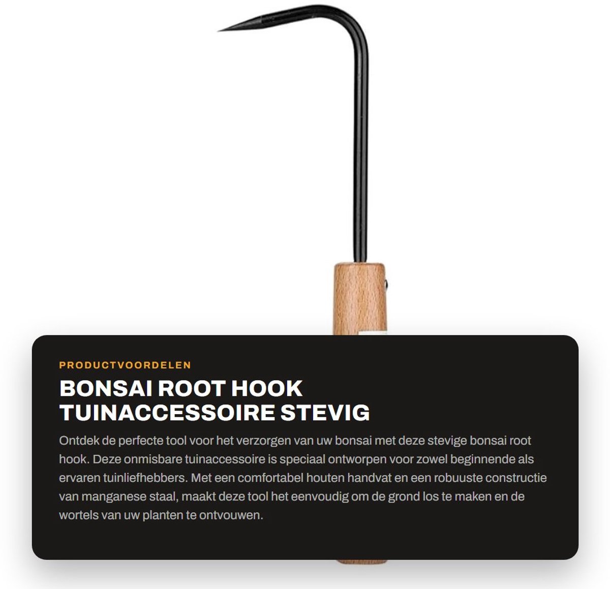 Dailygoods- Bonsai-haak Stevige Mangaanstalen Wortelhaak - Tuingereedschap - Ergonomisch Houten Handgreep - Afmetingen 6 x 22 cm - Onmisbaar voor Tuinwerk - Lichtgewicht 78 g