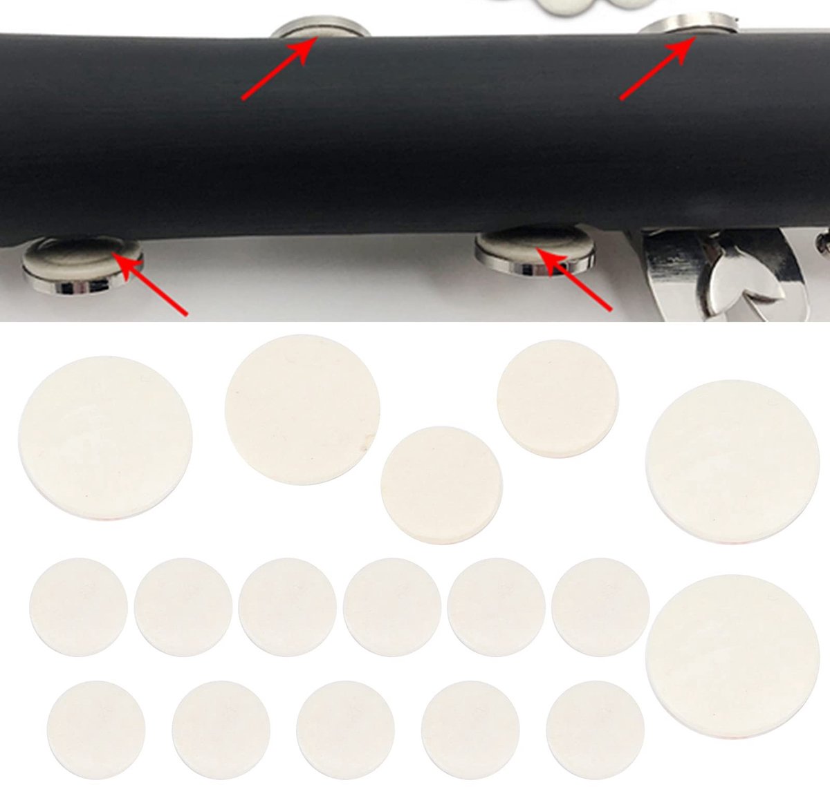 Dailygoods- Geluidsmatten 17 Stuks - Klankgatpads voor Klarinet - Schapenvachtmateriaal - Diverse Maten - Goede Luchtdichtheid - Geluidsisolatie - Klarinetpads