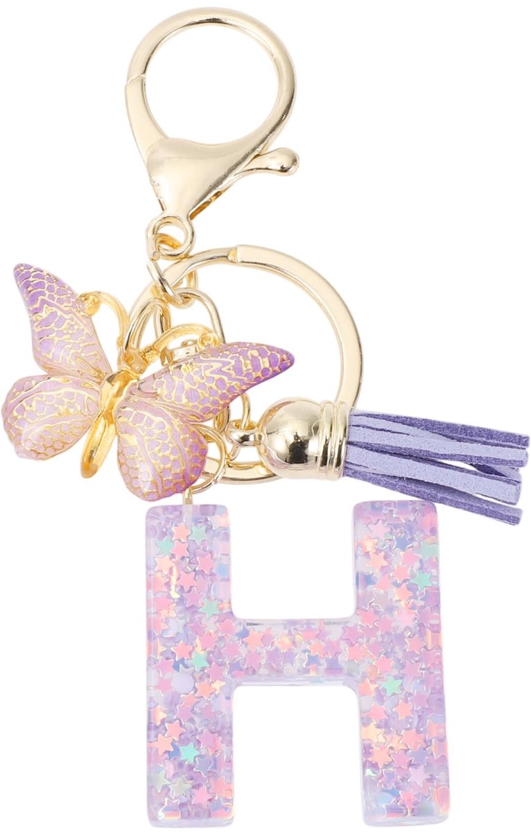 Dailygoods- Sleutelhanger met letter H - Vlinder - Cadeau voor vrouwen - Hars/legering - Totale lengte 9,3 cm - Duurzaam materiaal