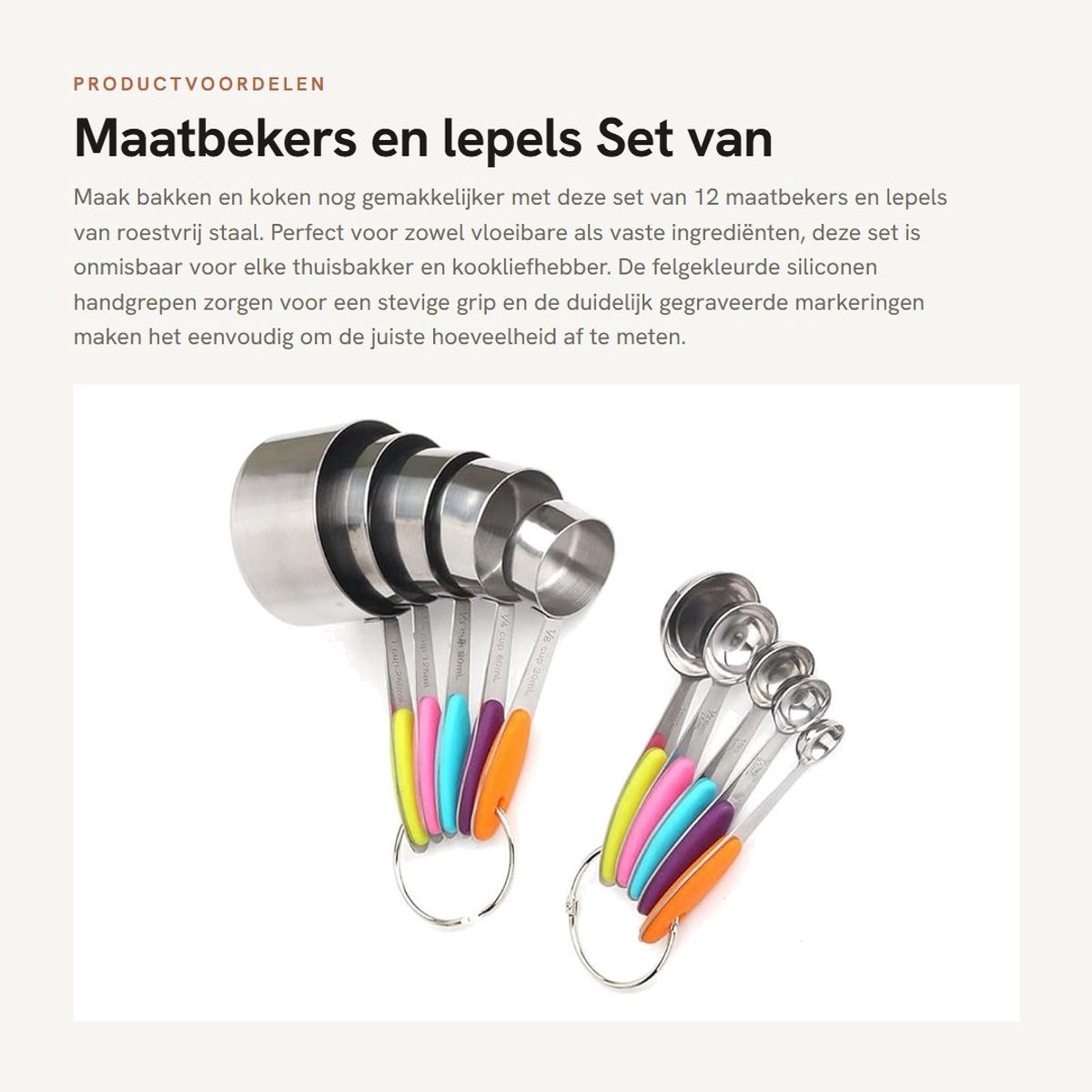Dailygoods- Maatbekers Set van 12 - Maatlepels - Roestvrij Staal - Siliconen Handgrepen - O-ringen - Geschikt voor Vloeibaar en Solide - Keukenmaatset