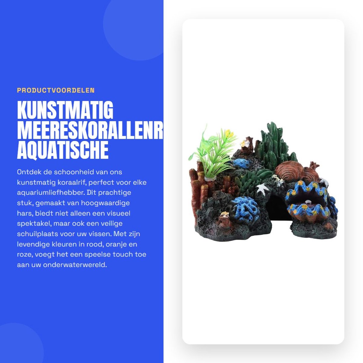 Dailygoods- Meereskorallenriff - Kunststof Hars - Aquatische Miniaturen - Höhlendekoration - Schuilplaats voor Vissen - Geschikt voor Zout en Zoet Water - Afmetingen 13x8x9.5cm - Aquariumdecoratie