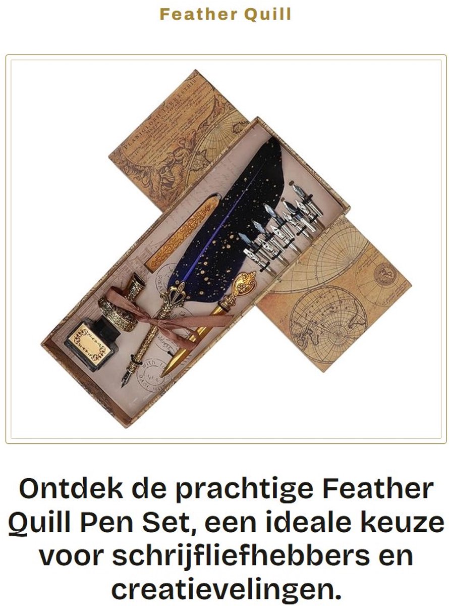 Dailygoods- Veerviltpen Set - Ganzenveer - Briefopener - Pennenhouder - Inktfles - 10 Vervangende Penpunten - Geschikt voor Kalligrafie - Kalligrafiepen