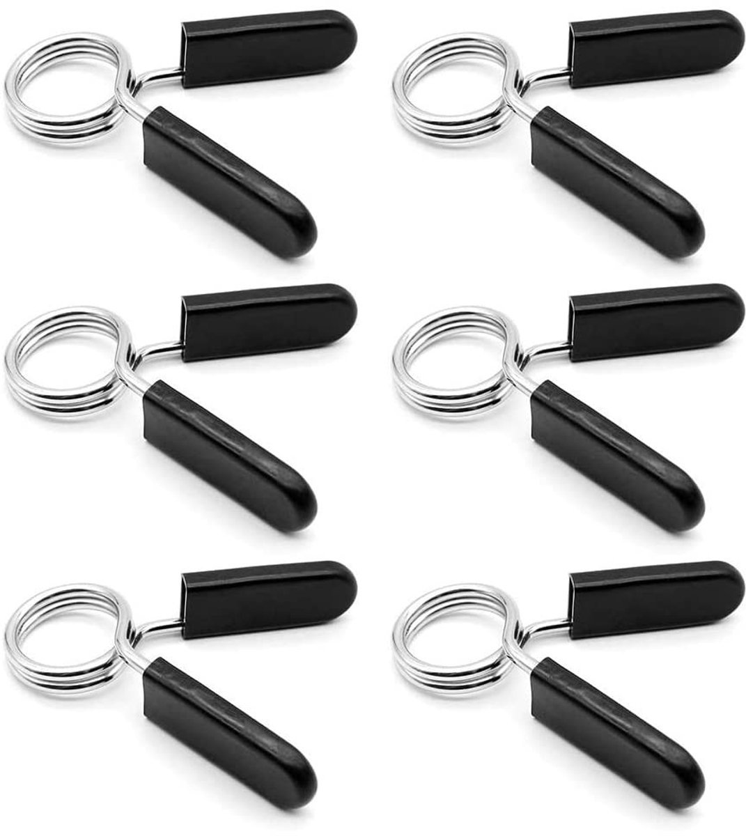 Dailygoods- Veerhalsklemmen 6 Stuks - 25 mm Halterklemmen - Oefenkragen - Klemmen voor Olympische Halterstangen - Stevig Staal - ABS-Kunststof Grip - Halterklem