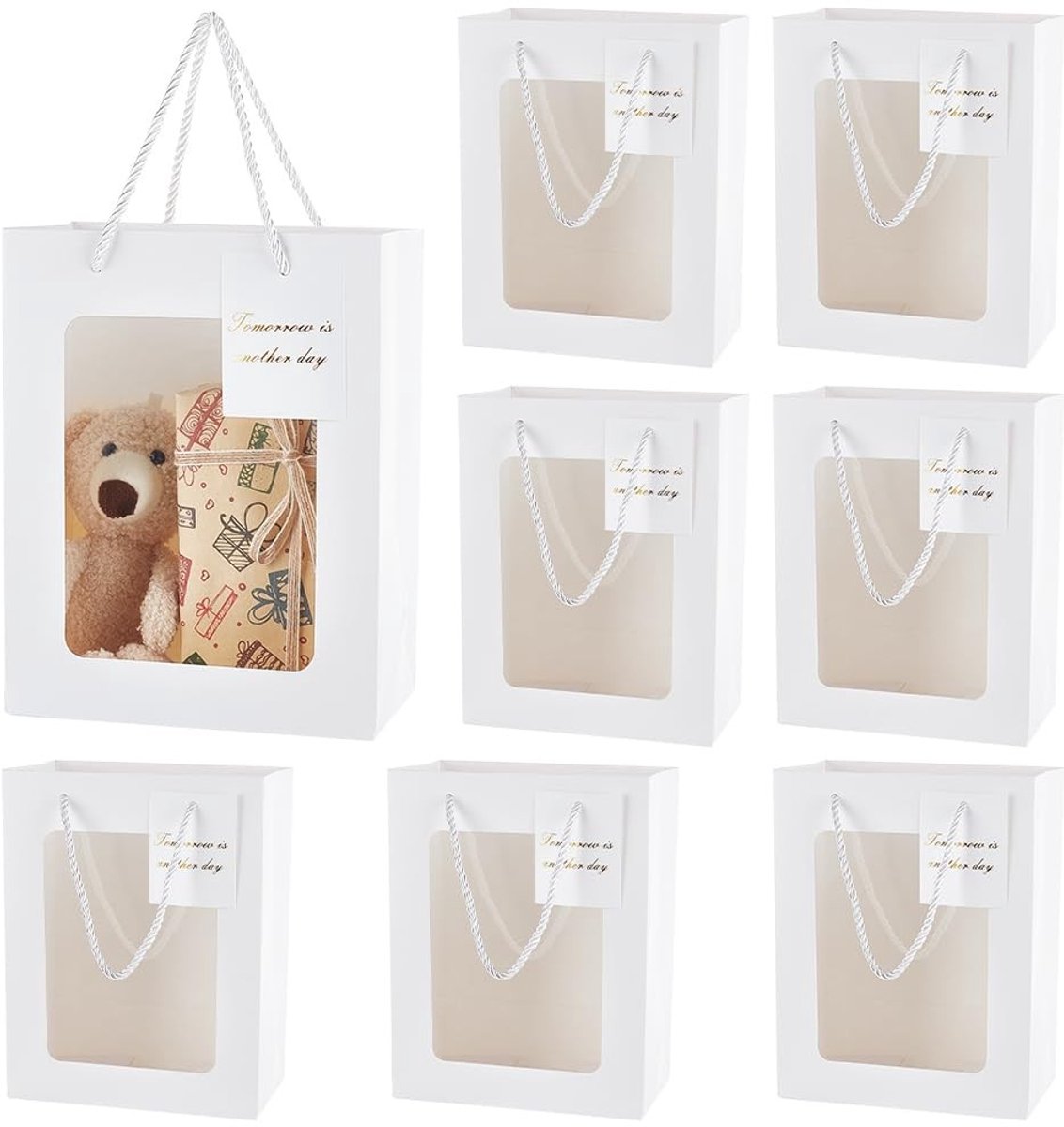 Dailygoods- Geschenkzakjes 30 stuks - Doorzichtige papieren zakjes met venster - Snoepzakken met trekkoord - Bruiloft/feestverpakking - Vakantie-inpakzakjes - Handvat voor eenvoudig dragen - Cadeauzakjes