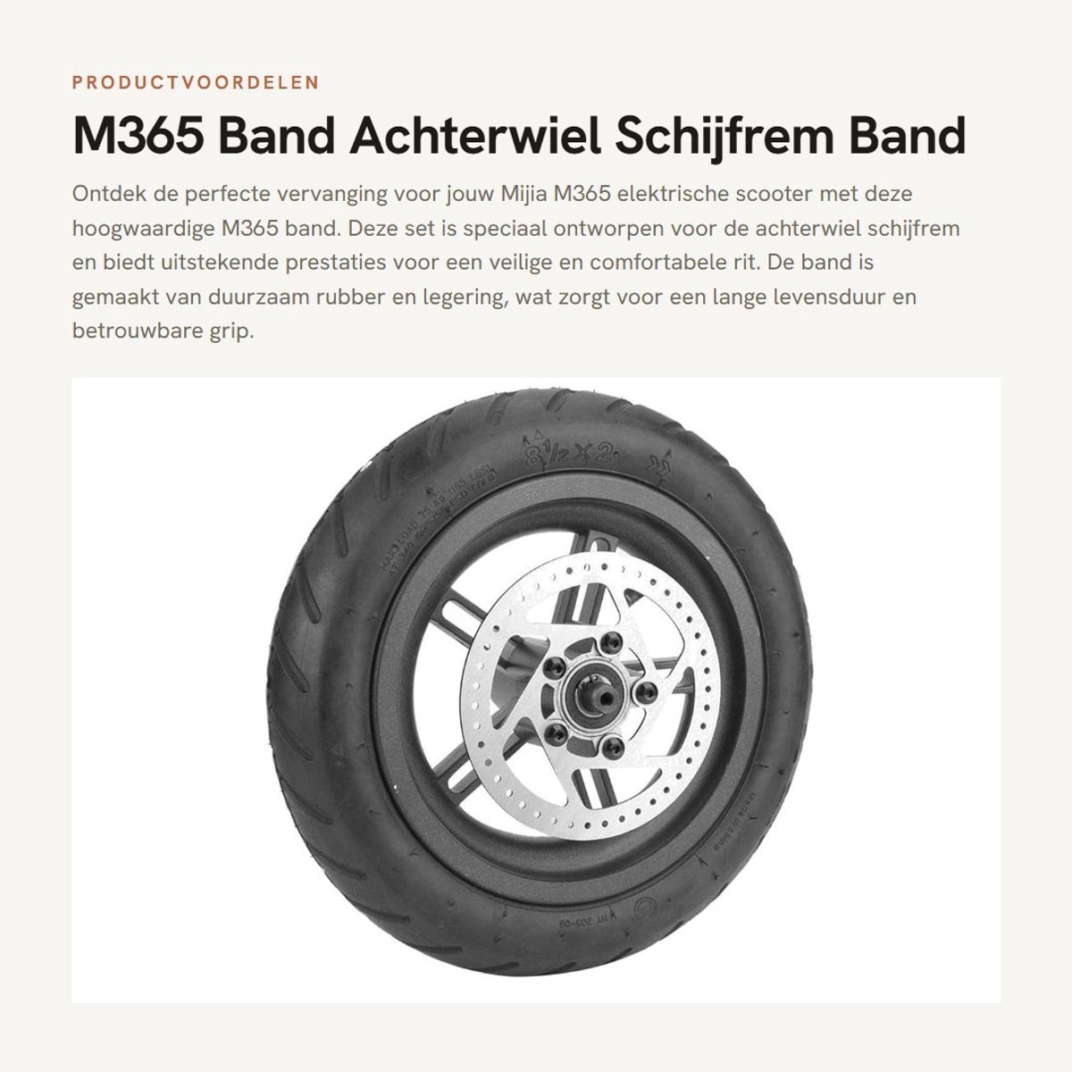Dailygoods - M365 Band - Achterwiel Schijfrem Band - Hoge kwaliteit vervangingset - Zwart - Pneumatische band - Geschikt voor Mijia M365 - 25 cm