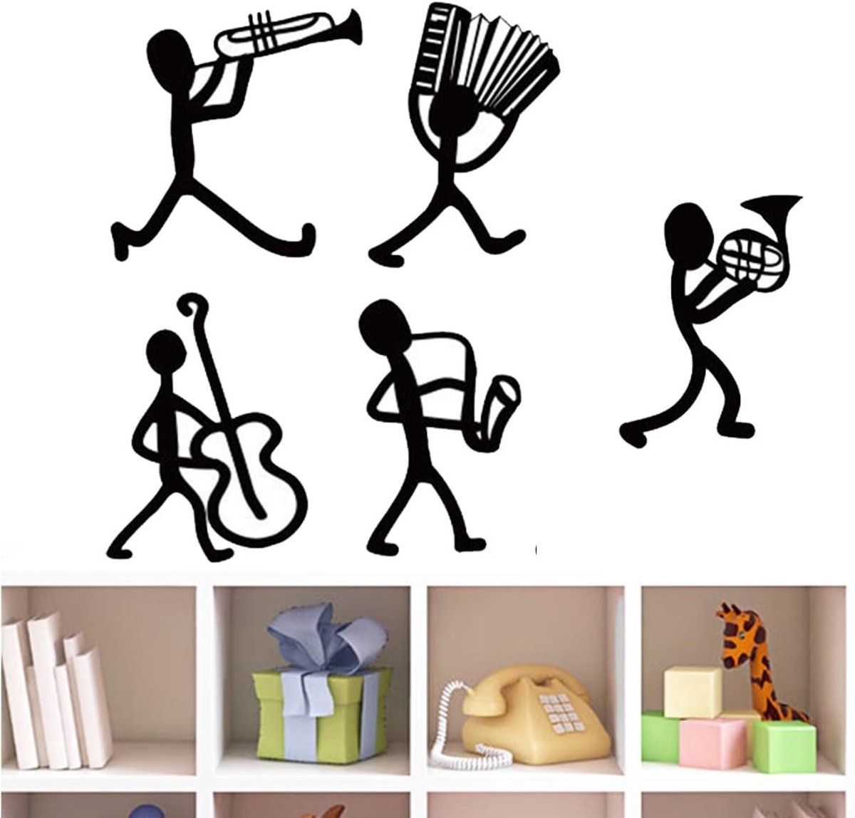Dailygoods- Muursticker Muziek - Wanddecoratie Woonkamer - Muurstickers Slaapkamer - Authentiek Ontwerp - 5 Delen - Hoogwaardig PVC