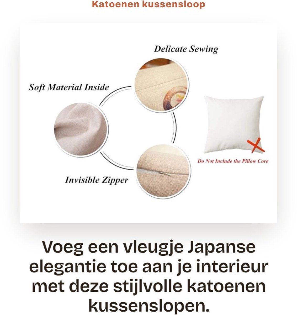 Dailygoods- Kussensloop Japanse stijl - Set van 4 - 45 x 45 cm - Katoen - Milieuvriendelijk - Decoratieve kussenhoezen