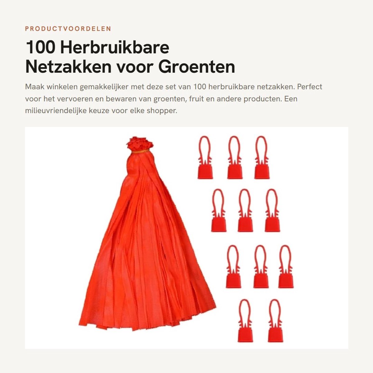 Dailygoods- Netzakken 100 Stuks - Herbruikbare Boodschappentas - Ademend - Opbergtas - Lichtgewicht - Met Netgesp