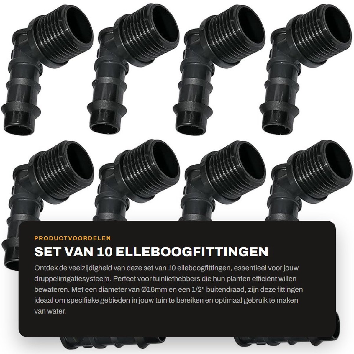 Dailygoods- Elleboogfitting Set van 10 - Ø16mm x 1/2" Buitendraad - Tuin/Irrigatieslang - Druppelirrigatiesysteem - Kunststof - Duurzaam en Breukvast - Irrigatiefitting