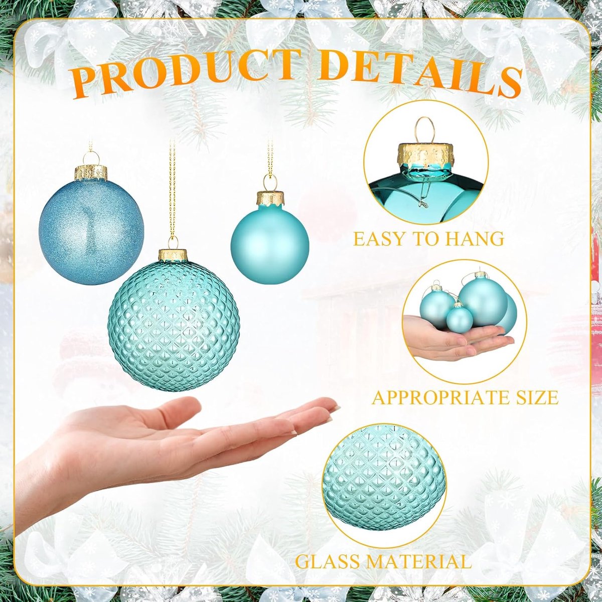 Kerstballen Set - Decoratie Ballen - Kerstboom Versieren - Handgemaakt Glas - 24 Stuks - Blauwgroen – foto 4