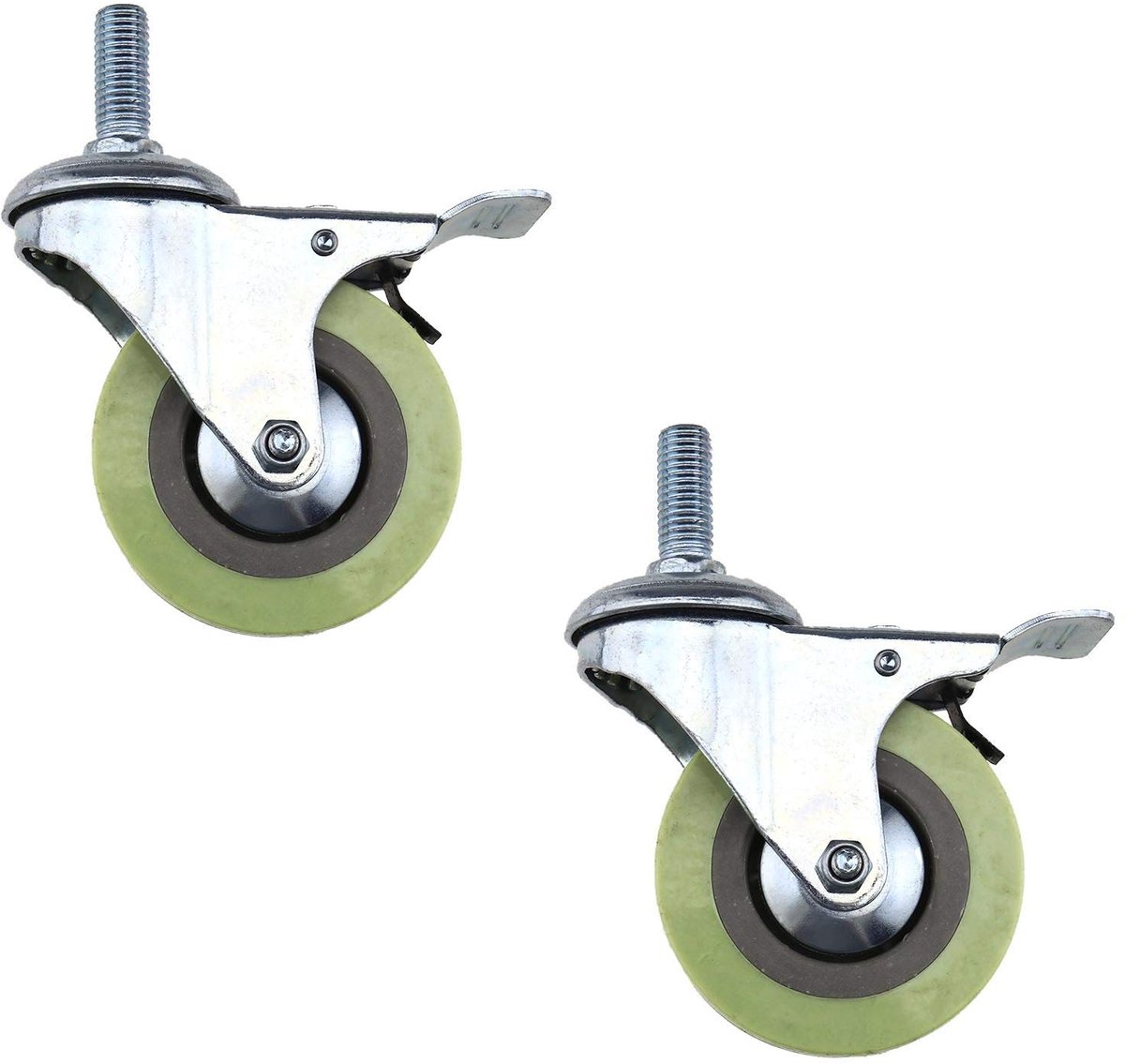 Dailygoods- Zwenkwielen Set van 2 - 75mm/3 inch - Met Rem - M12 Schroefdraad - Zwenkwielen voor Binnen/Buiten - Draagvermogen 50kg - Wielen