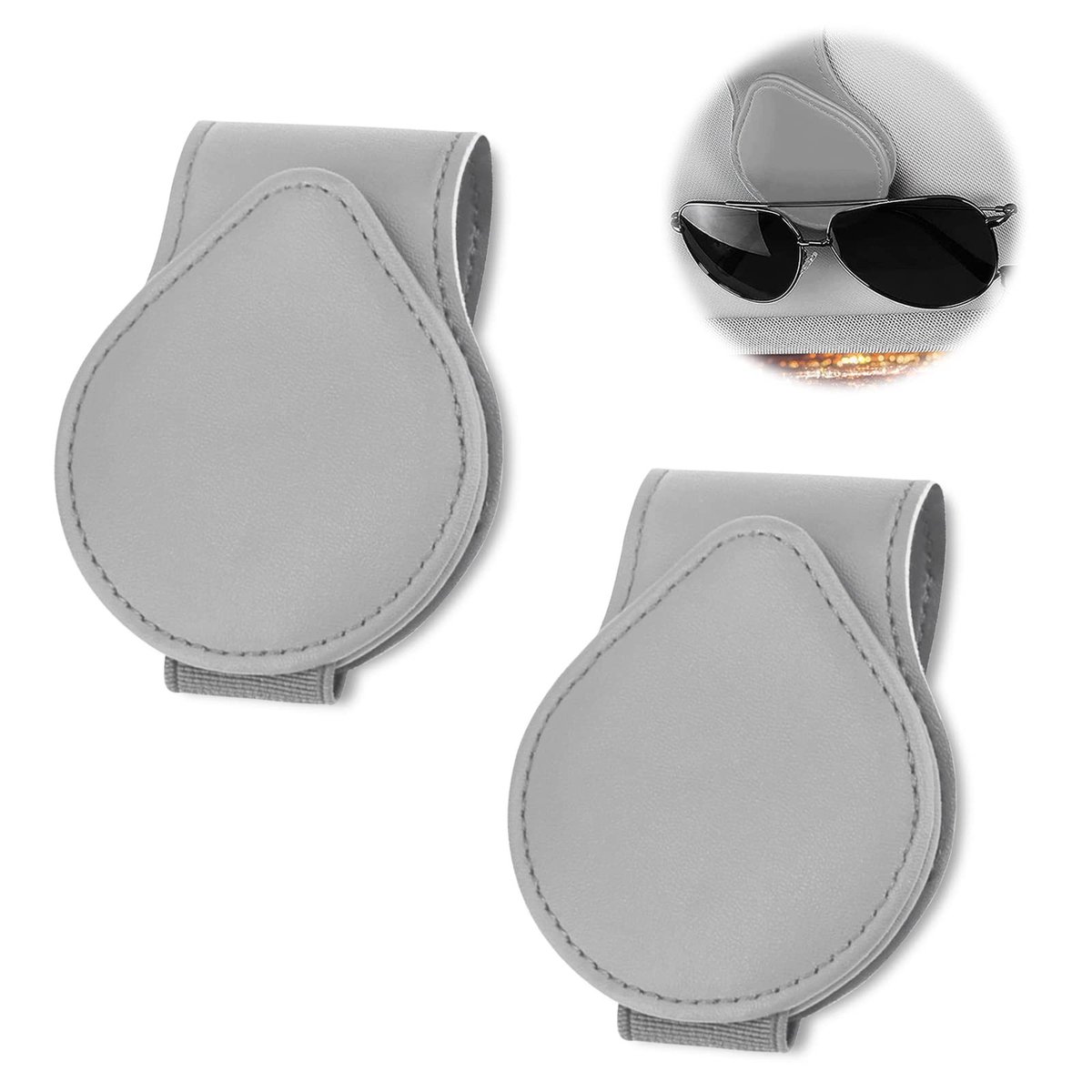 Dailygoods- Brillenhouder - Lederen Brillenhouder Auto - 2-Pack - Zonnebrilhouder - Ticket/Kaartclip - Hoogwaardig Microvezelleer