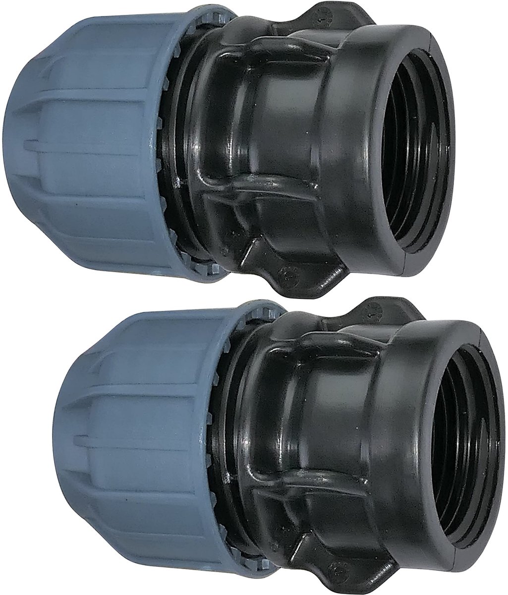 Dailygoods - Draadhuls/adapter Set van 2 - Rechte compressiereductie - 1" binnendraadaansluiting - Ø25mm buis - Polypropyleen - Verloopstuk en adapter