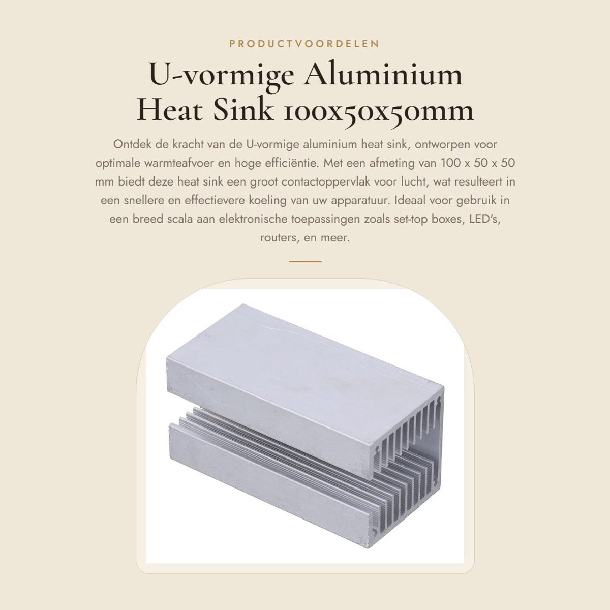 Dailygoods - U-vormige Aluminium Heat Sink 100x50x50mm - Efficiënte Koeler voor Elektronica
