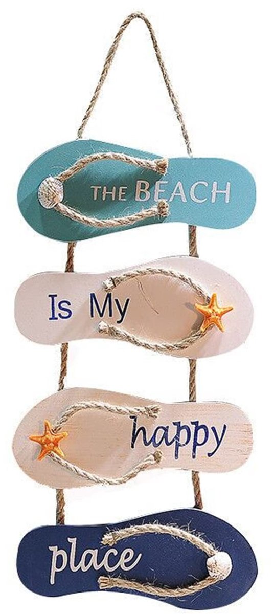 Dailygoods- Hangdecoratie Nautisch - Houten Slippers - Muurdecoratie - Oceaan Decor - Grijs/Blauw - Perfect voor Thuis