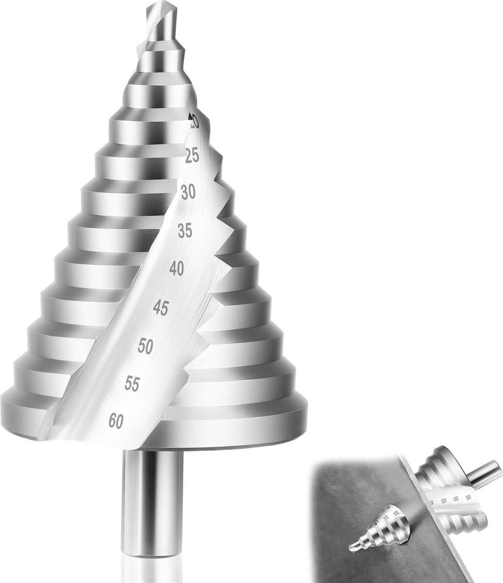 Dailygoods- Kegelfrees Ø 6-60 mm - Snelstaal (HSS) - Titanium gecoat - Conische Boor - Trappenboor 12 Treden - Zelfcentrerend Ontwerp - Trapboor