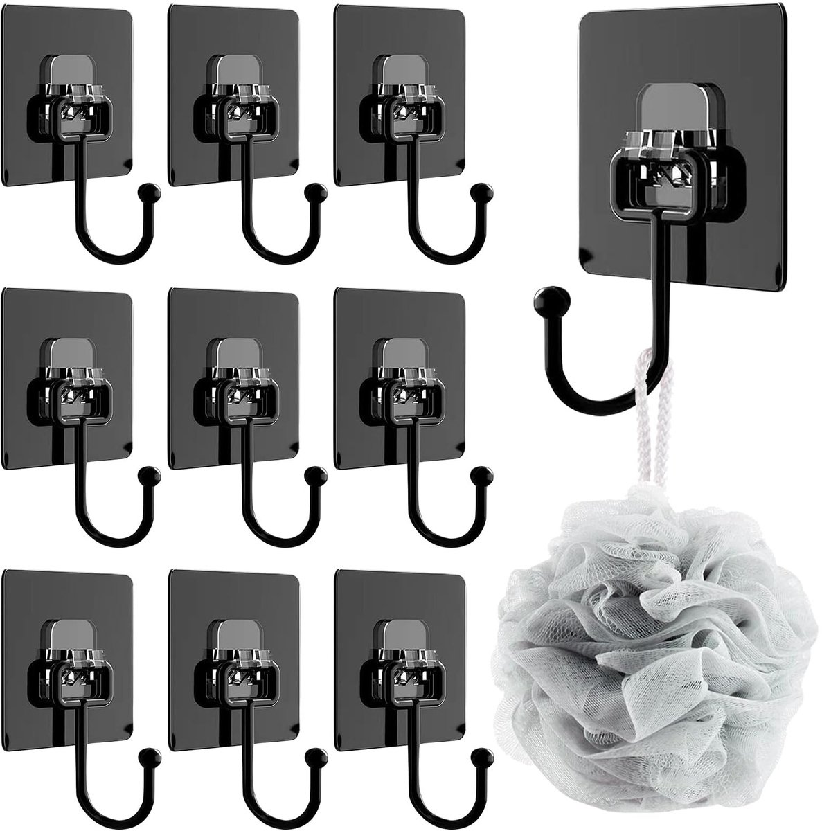 Dailygoods- Wandhaak Extra Sterk - Zelfklevend - Set van 10 - Zwart - Waterdicht - Hoog Laadvermogen - Duurzaam en Roestbestendig - Haak