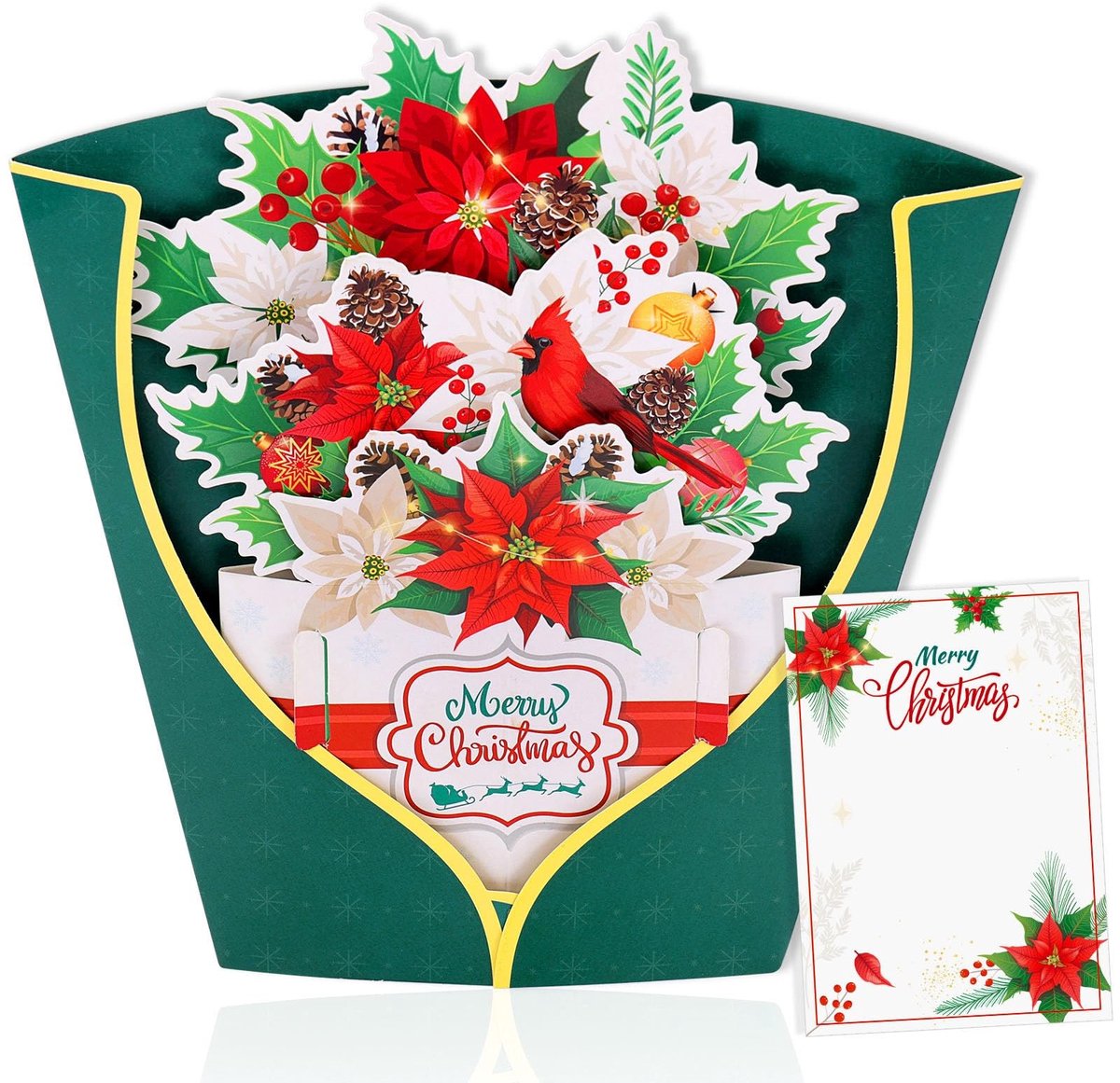 Dailygoods- 3D Kerstkaart - Pop-up Kerstkaart - Kerstwenskaart - Kerstdecoratie - Kerstbloemen - Gedetailleerde Elementen - Wenskaart