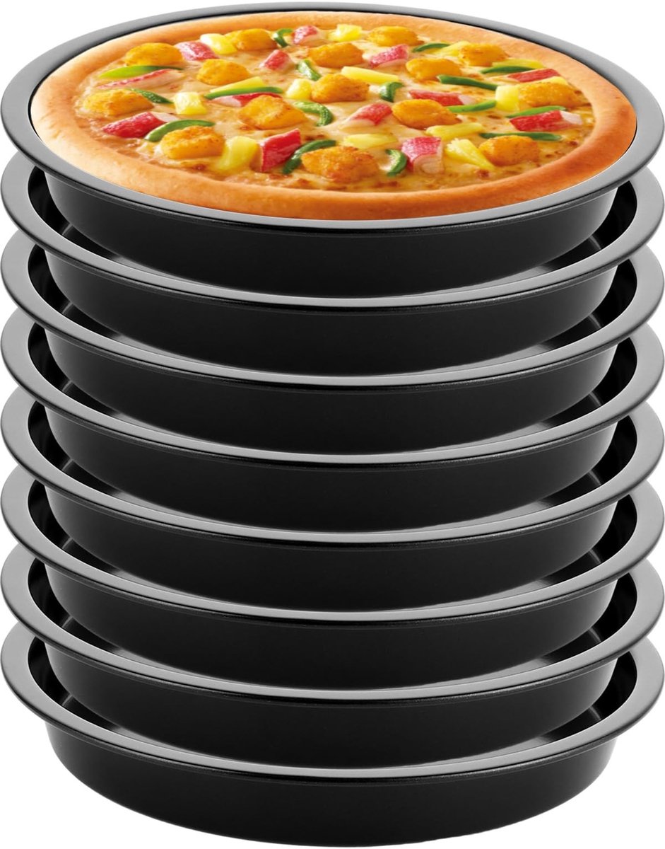 Dailygoods- Pizzaplaat 18 cm rond - 8-delige set - Bakvorm - Koolstofstaal - Antiaanbaklaag - Duurzaam ontwerp